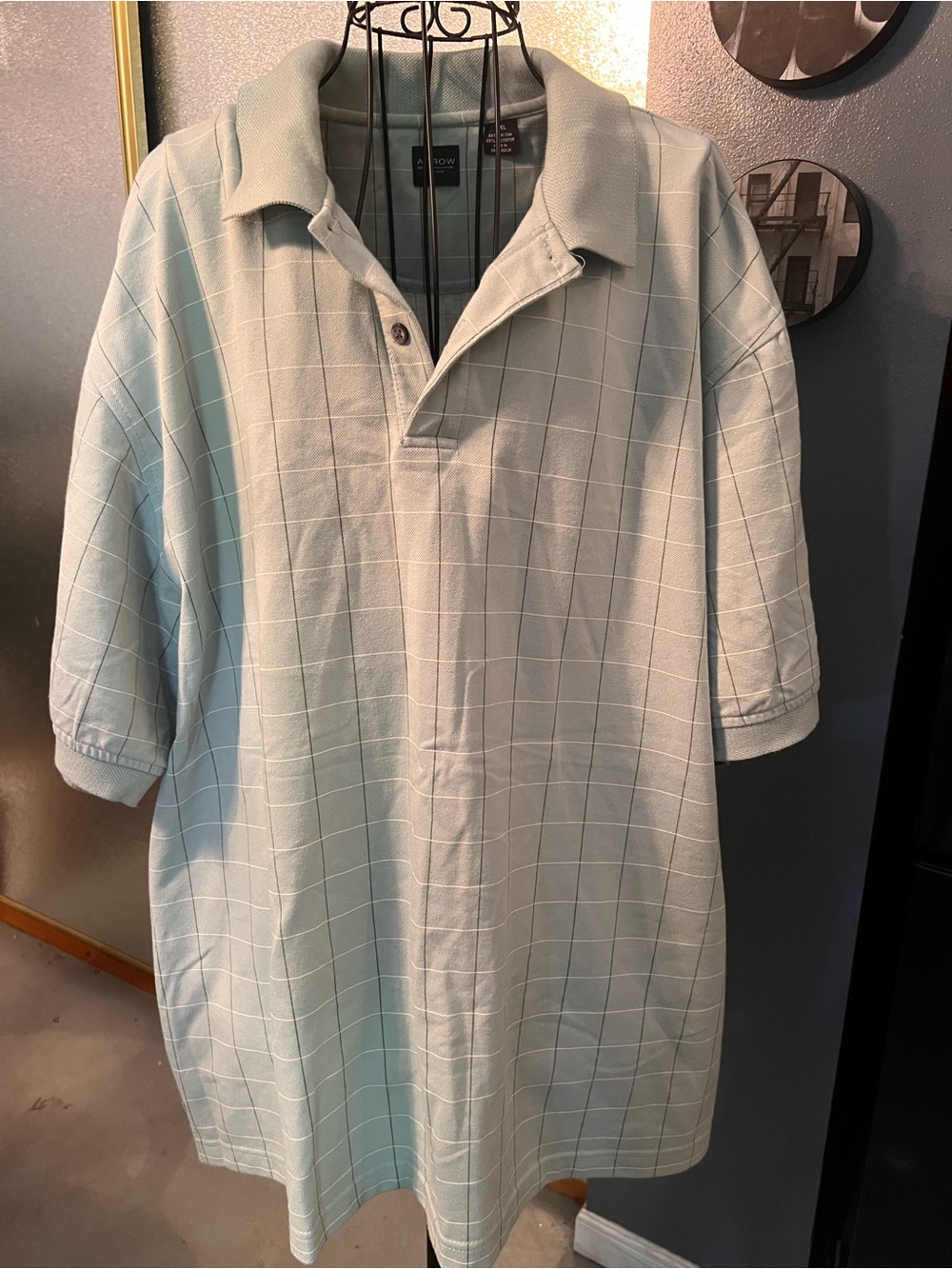 Men’s Arrow Mint Green Windowpane Polo